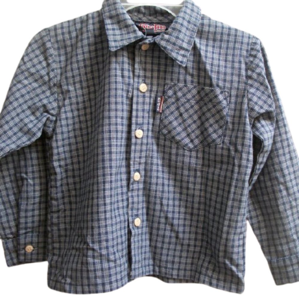 ---  Rodin Blue Plaid Shirt Boys Medium (equal 5T-6)